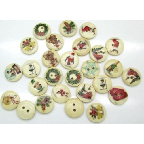 100ps Mixed Round Christmas Wooden Buttons For Clothes Crafts Sewing Decorative Needlework Scrapbooking DIY Accessories