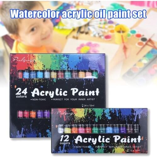 12/24 Color Acrylic Paint Set for Canvas Wood Clay Fabric Nail Art Ceramic Craft 12Ml NK-Shopping