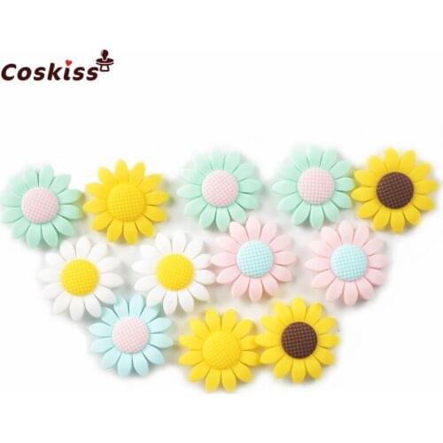 12pcs New Product Sunflower Bead Made From Food Grade Silicone With Baby Teether Bracelet/necklace DIY Fashion Silicone Pendant