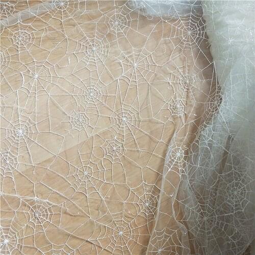 130*90cm embroiderd spider web sequined white wedding children lady dress DIY headdress cover curtain DIY fabric patch