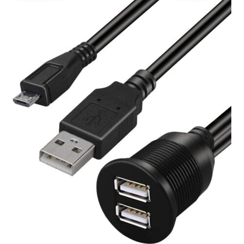 3 feet Micro USB 2.0 & USB 2.0 Male to Female AUX Car Mount Flush Cable Waterproof Cord for Car Truck Boat Motorcycle Dashboard