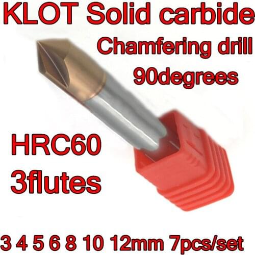 3mm 4mm 5mm 6mm 8mm 10mm 12mm 7pcs/set 3flutes HRC60 Japan KLOT Solid carbide chamfer drill Countersink Drill Bit