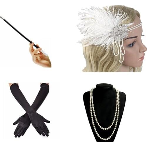 4 Pcs/Set 1920s Great Gatsby Accessories Set for Women Costume Flapper Headpiece Headband