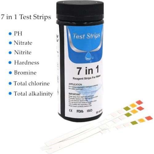 50 Strips 7 in 1 Test Strips Swimming Pool Spa Reagent Strips for Water pH Chlorine Alkalinity Bromine Hardness Tools 40%off