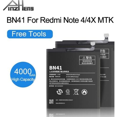 PINZHENG 4000mAh BN41 Phone Battery For Xiaomi Redmi Note 4/Note 4X MTK Helio X20 Battery Real Capacity Replacement Bateria