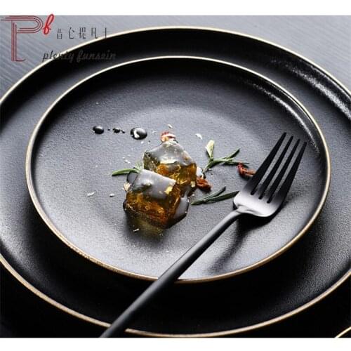 Black frosted steak dishware plate gold edge sanded west plate Phnom Penh steak plate 10 inch 8 inch wholesale