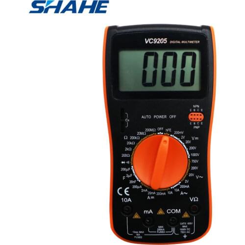 SHAHE Digital Multimeter LCD multimeter AC DC Voltmeter Resistance Capacitance, Diode, Triode, Continuity tester VC9205