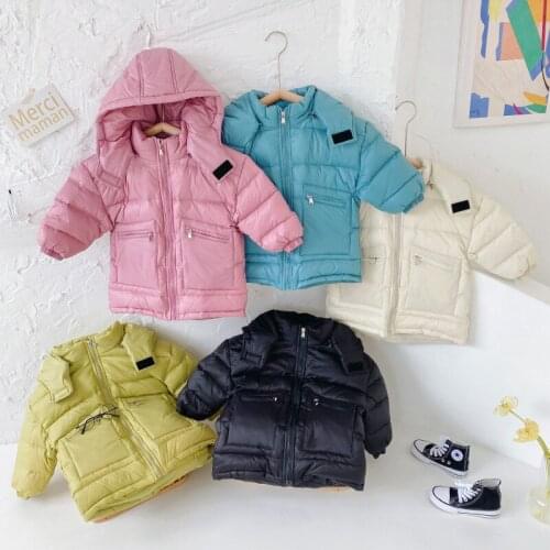 3-8 Years Toddlers Kids Thick Jacket 2020 Winter New Fashion Solid Pocket Hooded Down Jacket for Boys Girls Baby Warm Soft Coats