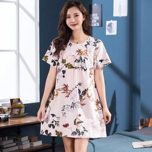 Short Dress Pure Cotton Women Nightgown Sleepwear Summer Casual Ladies Night Dress Homewear Plus Size 3XL Loose O-Neck Lingerie