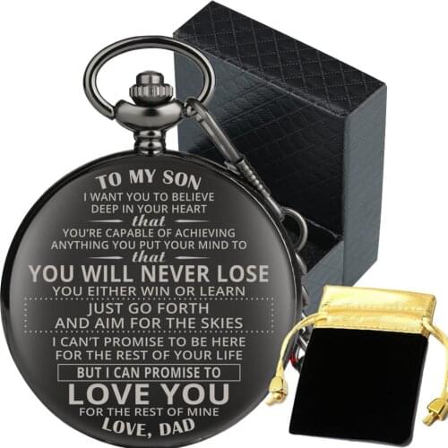 Antique Smooth Black To My Son, Love Dad Personalized Quartz Pocket Watch Fob Pendant Pocket Clock Graduation Birthday Gifts