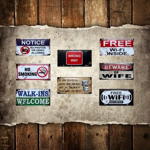 Notice No Photos Or Video Smoking Metal Poster Beware Of Free Wifi Tin Signs Vintage Home Wall Decoration License Plate YN071