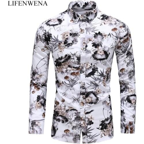 LIFENWENNA Spring Mens Shirt New Fashion Chinese Style Print Long Sleeve Shirts Men Casual Flower Beach Hawaiian Shirt 6XL 7XL