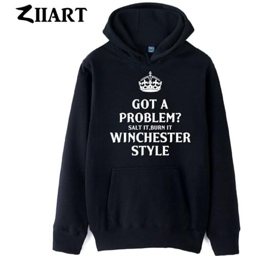 Man Boys Hoodie Winchester Style Supernatural Empire Crown Problem Salt Burn Couple Clothes Autumn Winter Fleece ZIIART