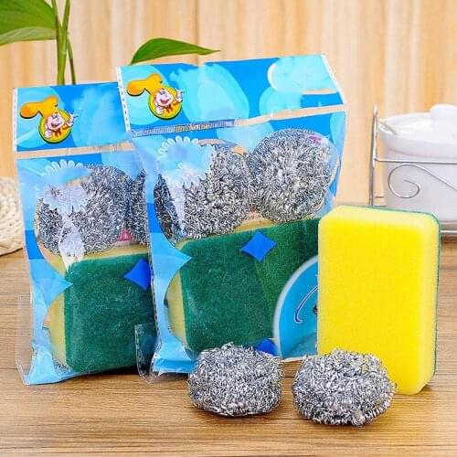 Household Stainless Steel Cleaning Ball Dishwashing Sponge Wipe Set Cleaning Brush Pan Cleaning Kitchen Cleaning Supplies