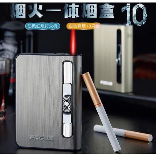 Inflatable Lighter Frosted Multifunctional Fashion Flameless Windproof Cigarette Case (10 Pieces) Men Gift Smoking Accessories
