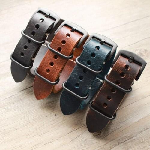 New Carty Replacement Watch Strap Handmade Crazy Horse Leather Watch Band 22mm 20mm 24mm Zulu Nato Black/Brown/Blue Watch Strap