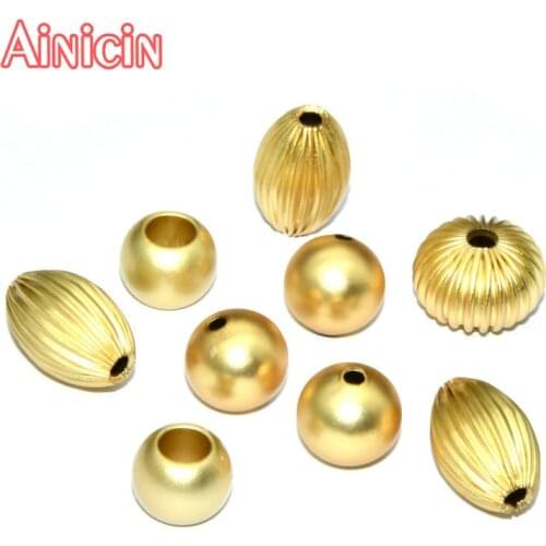 New Arrival Matt Surface Gold Plating Mixed Loose Big Hole Round Pumpkin Oval Shape Beads For DIY Jewelry Making Findings 50pcs