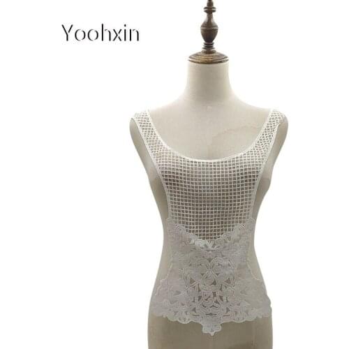 NEW white flower mesh embroidery DIY lace collar Fabric Sewing Applique ribbon trim neckline wedding dress guipure craft decor