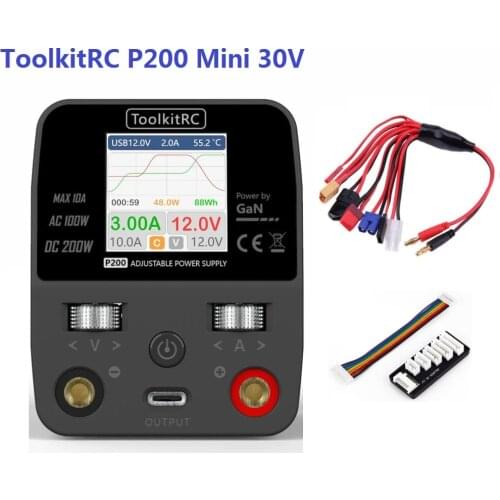 NEW ToolkitRC P200 Mini 30V AC100W DC200W 10A GaN Adjustable Mini Desktop Power Supply USB Output