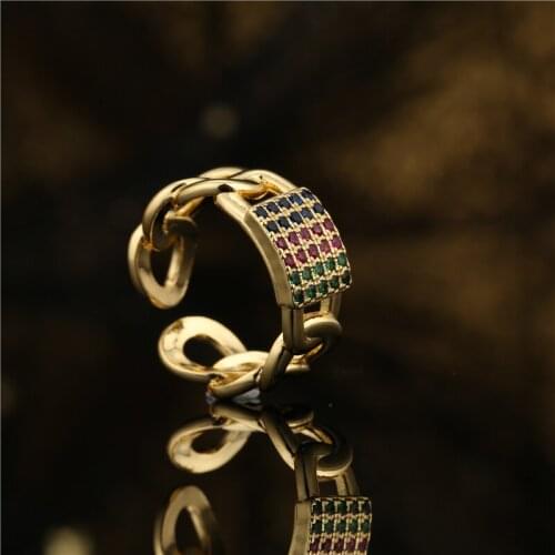 2021 New Arrival Fashion Gold Color Copper Geometric Open Rings 3 Different Colors CZ Stone Pave Setting Wedding Ring For Women