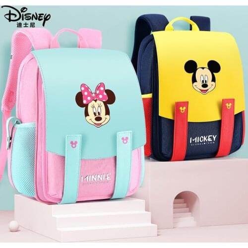 Authentic Disney Mickey and Minnie Schoolbag Elementary School Girl Spine Care Lightening and Light Weight School Bags for Kids