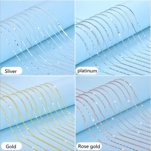 100% S925 Sterling Silver Necklace Box Chain Ingot Melon Seeds Water Wave Starry Snake Bone Cross Female Clavicle Chain C