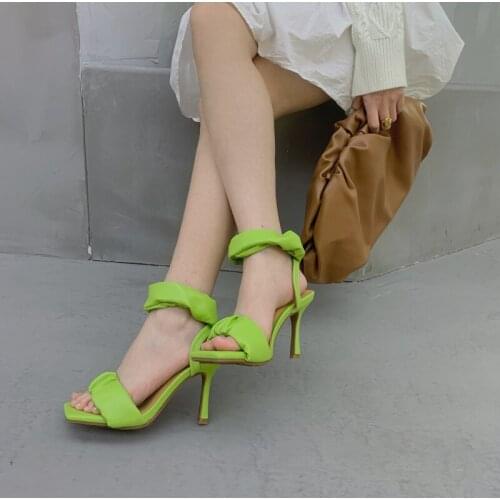 Pop Fashion Women Sandal Shoes Fashion Brand Pleated Strap Gladitator Sandals Ladies Thin High Heel Open Toe Pumps Shoes