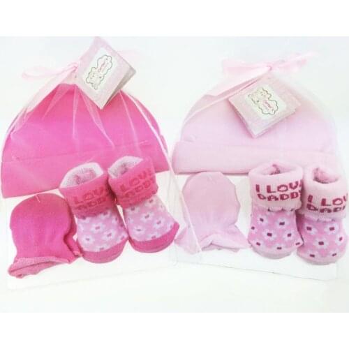 Durable Cartoon Baby Socks + Anti-scratch Gloves + Hat Set Newborn 100 Days / 1 Month Party Gift