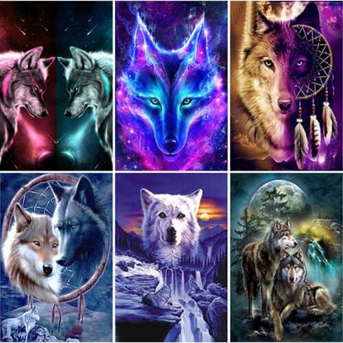 DIY Wolf 5D Diamond Painting Full Round Drill Resin Animal Diamond Embroidery Cross Stitch Mosaic Kits Home Decor Wall Art