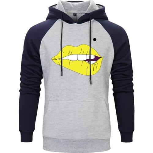 Sexy Mouth Print Raglan Hoody For Mens Fashion Standard Tops Outwear Pullovers Clothing Hip Hop 2020 Retro Moletom Masculino