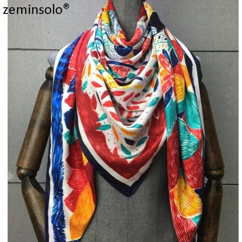100% Silk Scarf Women Scarves Printed Plaid Scarf 2019 130*130cm Foulard NeckerChief Bandana Shawls Large Square Silk Scarves