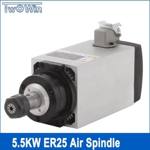5.5kw ER25 air cooled spindle 300hz ceramic ball bearings square spindle ER25 collet 4pcs bearings 0.01mm accuracy