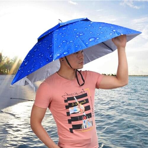 Two/Three-Folding Folding 95CM Wind Proof Headwear Umbrella Hat Anti-UV Anti-Rain Cap Rain Gear for Portable Fishing Men Women