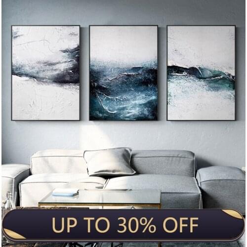 Modern dark blue powder sand painting fashion poster print abstract wall art living room home decoration canvas painting