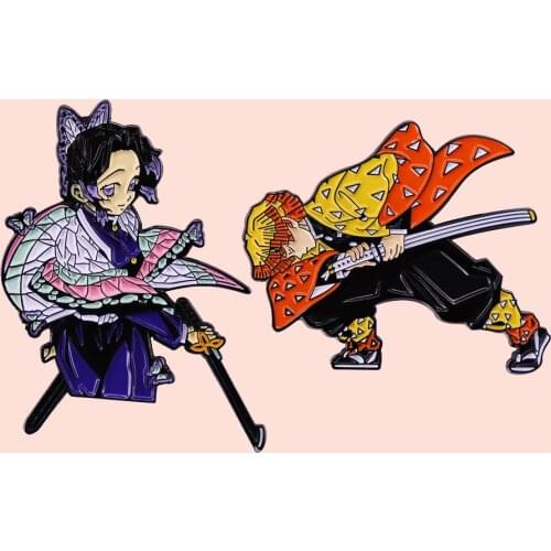 ZF2608 Anime Boy Girl Demon Slayer Jewelry Enamel Pins And Brooches Cartoon Creative Metal Denim Hat Badge For Friends Kids