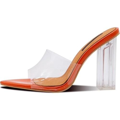 Candy-colored Pointed toe Sandals Women Sexy PVC Transparent Square Root Slippers High Heels Outside Casual Shoes Women