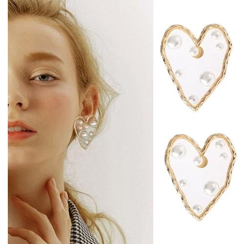 HOCOLE Boho Pearl Resin Earrings For Women Korean Geometric Heart Star Gold Pendant Drop Dangle Earrings Fashion Jewelry 2019