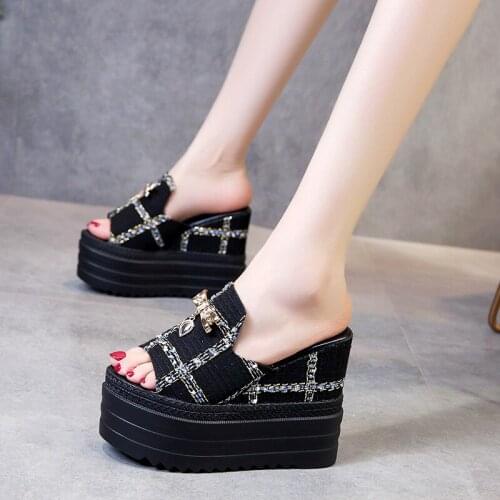 2021 Summer Woman Shoes Wedge Platform Slippers Beach Flip Flops Super High Heel Slippers For Women Brand Striped Ladies Shoes