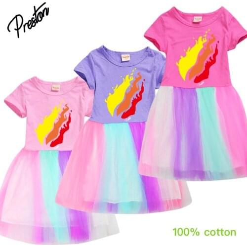 3-12 years old Girls Fashion Dress Prestonplayz Color Lace Skirt Cute Birthday Dress Cosplay Show Dress