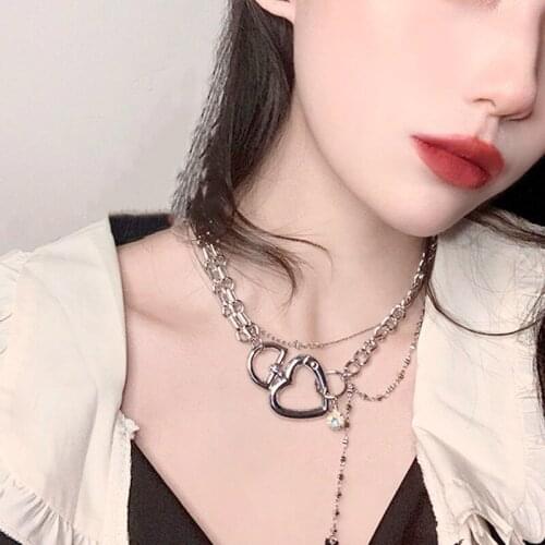 Punk Love Lock design Pendant Necklace for Women Hip Hop Exaggerated Club Bar Girl Neck Chain Jewelry Gifts