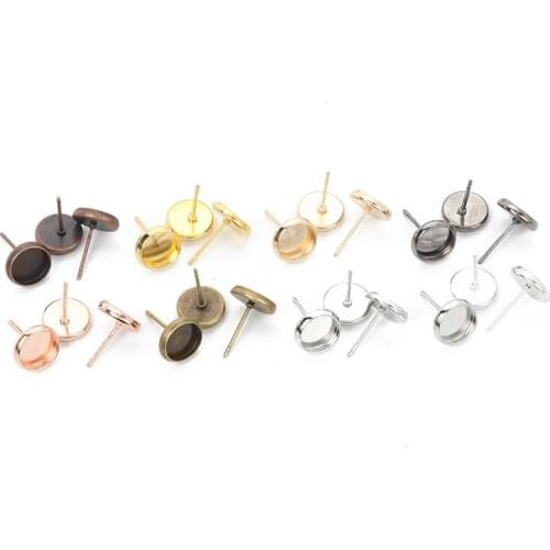20-50pcs 8 Colors Blank Earring Base Cabochon Cameo Base 8/10/12/14/16 18/20mm Flat Earring Setting For Jewelry Making DIY