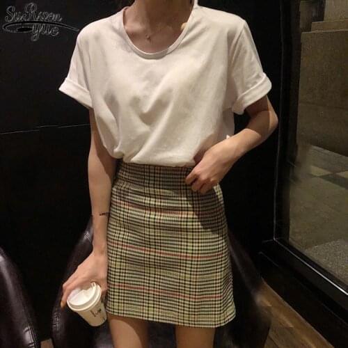 2021 Summer Cotton TShirts Plus Size Womens T-Shirt Solid Short Sleeve O-Neck Casual Tshirt New Loose Base White Tee Tops 13455