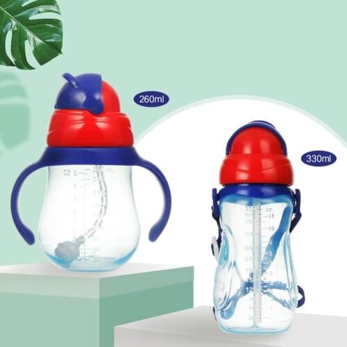 260/330ml Portable Newborn Baby Water Bottle Leak Proof PP Drinking Water Bottle Straw Cup with Handles