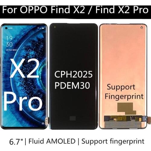 6.7" Fluid AMOLED For Oppo Find X2 CPH2023 LCD Display Touch Screen Digitizer Assembly For Phone X2 Pro CPH2025, PDEM30 LCD