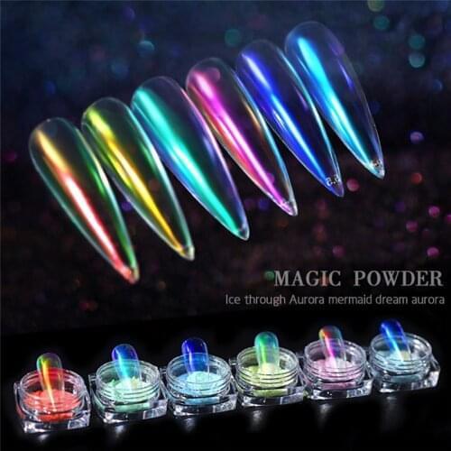 6 color Ice Transparent Fashion Mirror Mermaid Powder Nail Chrome UV Gel Pigment Magic Dust Powder Laser Nail Art Decorations