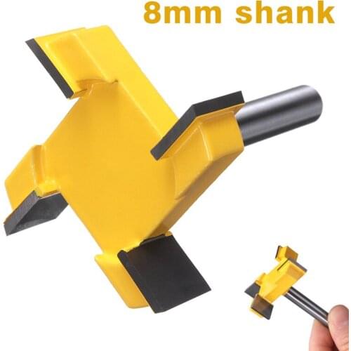 8mm Woodworking Milling Cutter 4 Flutes T-Slot CNC Shank Router Bit Carbide Tipped Top Surface Spoilboard Trimming Router Cutter