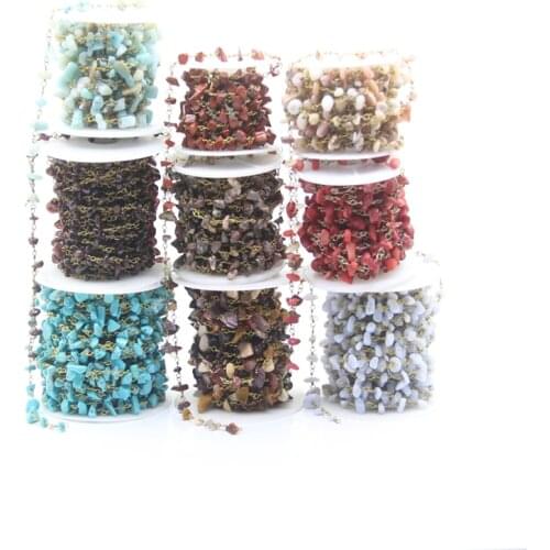 9Stone Choice,5Meter Raw Chips Rosary Chains,Brass Wire Wrapped Gem Chip Link Chain Necklace Bracelet Jewelry Findings Wholesale