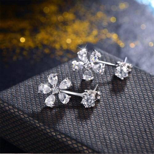 ANENJERY 925 Sterling Silver Sweet Fashion Earrings For Women Girl Gift Dazzling Zircon Flower Stud Earrings oorbellen S-E524