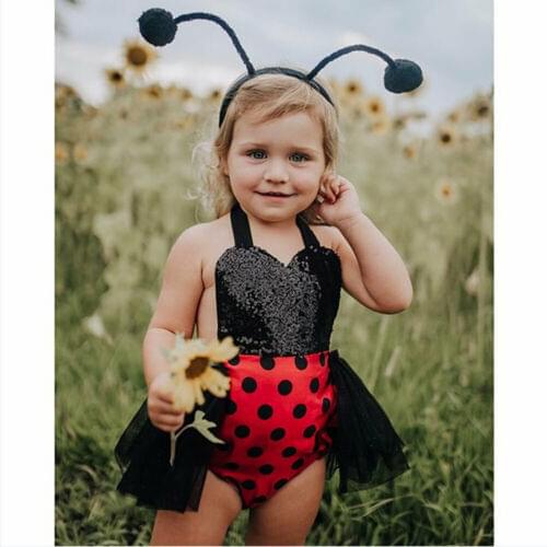 UK Newborn Baby Girl Ladybug Lace Tutu Dress Headband Outfits Clothes Summer Princess Romper Costume Sets 0-24M