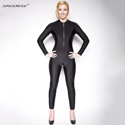 SPEERISE Adult Navy Lycra Spandex Unitard Bodysuit Full Body Long Sleeve for Women Turtleneck Zentai Ballet Latin Dance Wear